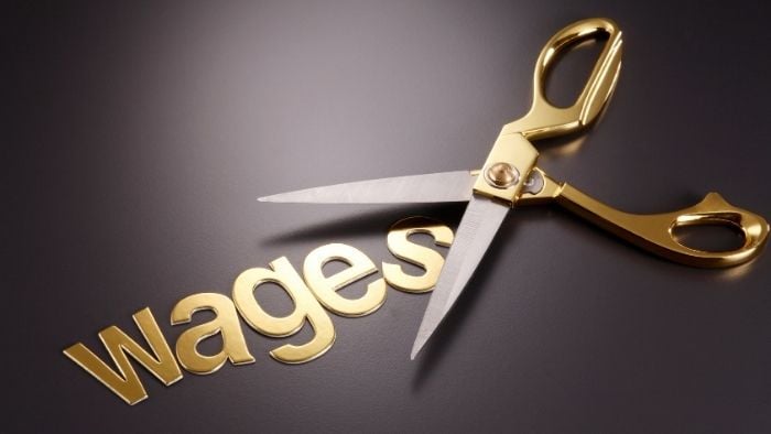 scissors cutting word wages